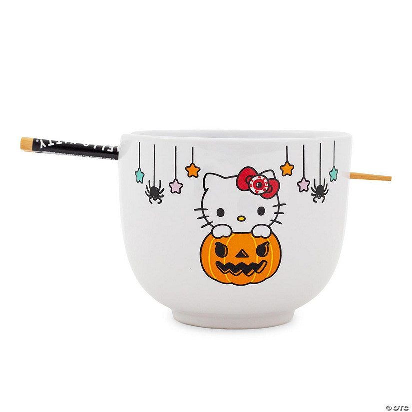 Sanrio Hello Kitty Pumpkin Boo 20-Ounce Ceramic Ramen Bowl and Chopstick Set | USA Decoration®
