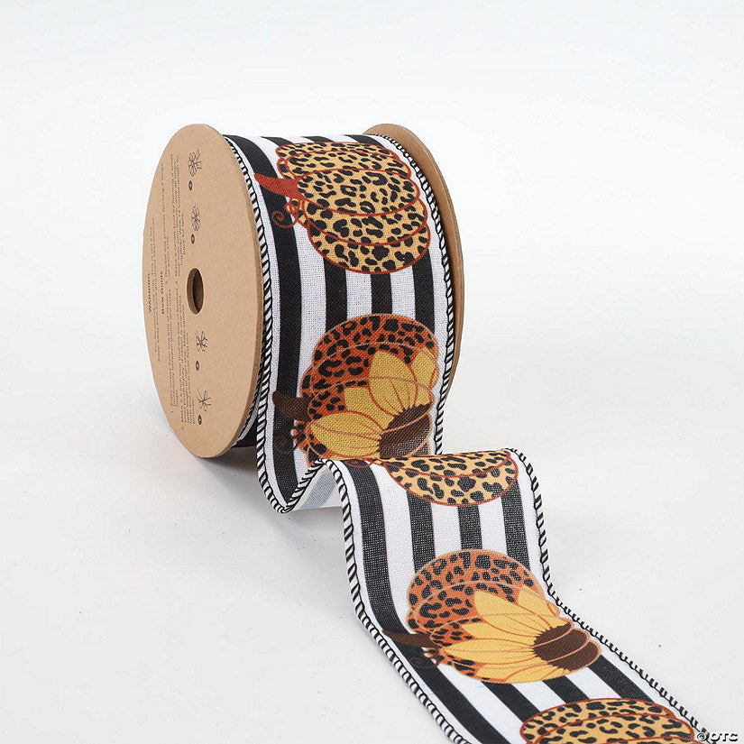 1 Piece(s): LaRibbons 2 1/2" Wired Ribbon - "Pumpkin Sunflower Striped" Black/Multi 10 Yard Roll | USA Decoration®