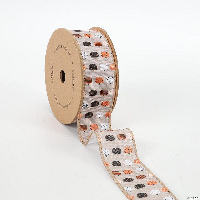 1 Piece(s): LaRibbons 1 1/2" Wired Ribbon - "Pumpkin" Natural/Brown/Multi - 10 Yard Roll | USA Decoration®