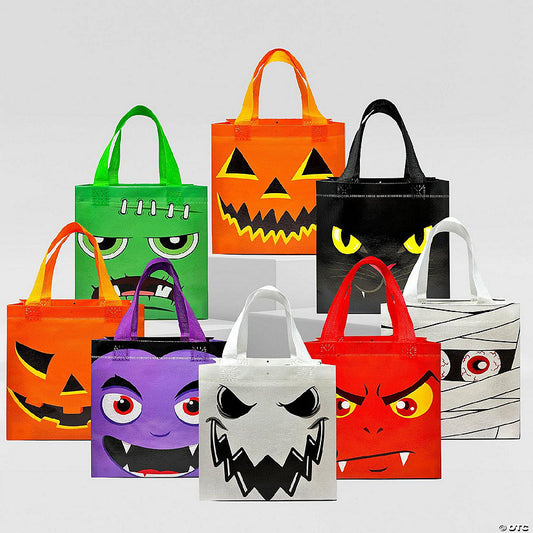 Wrapables Non-Woven Reusable Halloween Trick or Treat Bags, 8pc Monster halloween