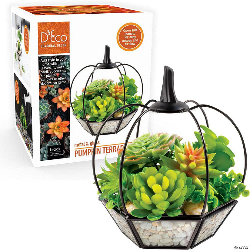 1 Piece(s): D'Eco Glass Pumpkin Plant Terrarium (7x7x8) - Indoor Tabletop Black Geometric Planter Decor -Halloween Decor for Fall | USA Decoration®