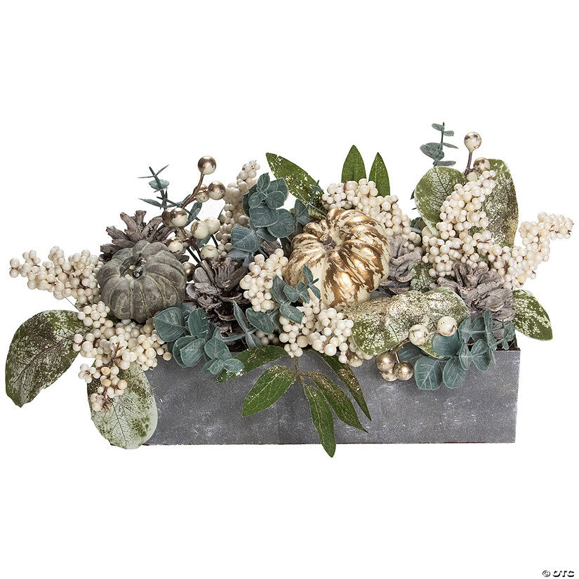 1 Piece(s): 10.25" Neutral Colored Pumpkin and Leaves Fall Harvest Floral Arrangement | USA Decoration®