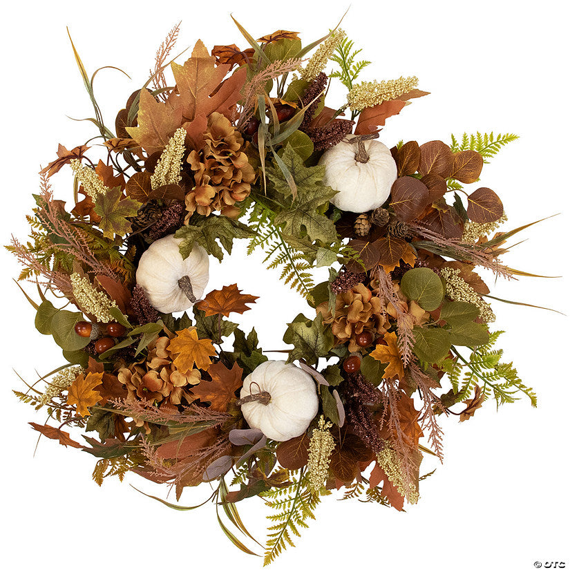 1 Piece(s): Pumpkins and Leaves Artificial Fall Harvest Wreath - 26" - Unlit | USA Decoration®