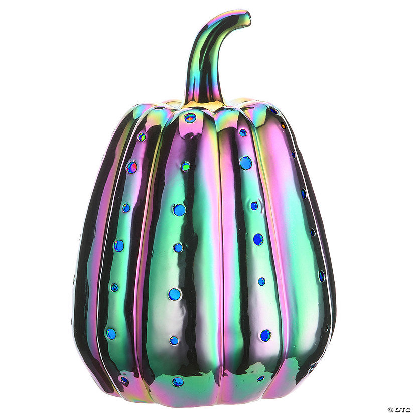 1 Piece(s): National Tree Company 14" Pre-Lit Iridescent Pumpkin Decoration with LED Lights | USA Decoration®