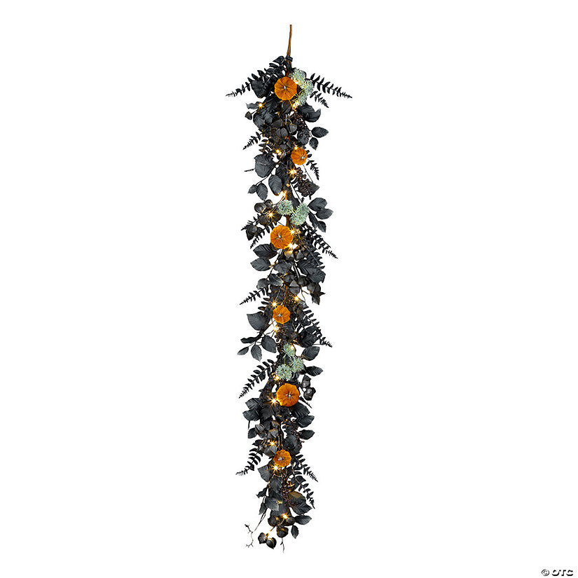 1 Piece(s): National Tree Company 20" Artificial Halloween Garland with Pumpkins, 30 Warm White LED Lights, Battery Operated | USA Decoration®