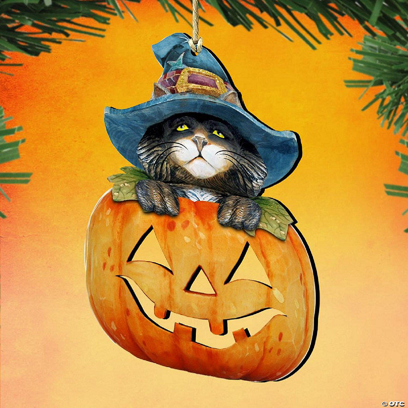 1 Count: Halloween Cat Pumpkin Wooden Ornament Fall by G. DeBrekht - Thanksgiving Halloween Decor | USA Decoration®