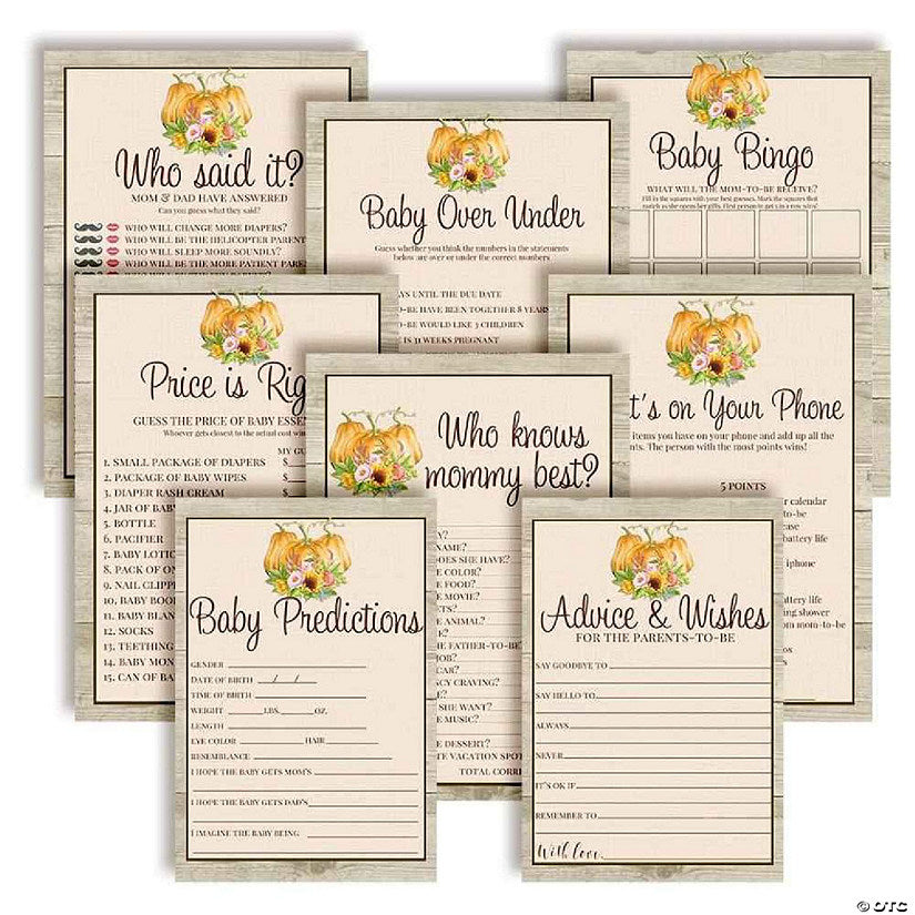 80 Piece(s): AmandaCreation Sunflower Peony Pumpkin Fall Girl Baby Shower Games 80pc. | USA Decoration®