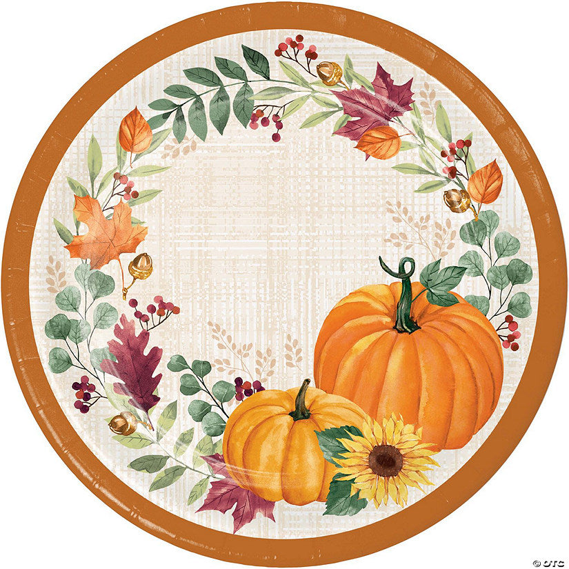 24 Piece(s): Creative Converting Harvest Wishes Thanksgiving Pumpkin Paper Dinner Plates, 24 ct | USA Decoration®