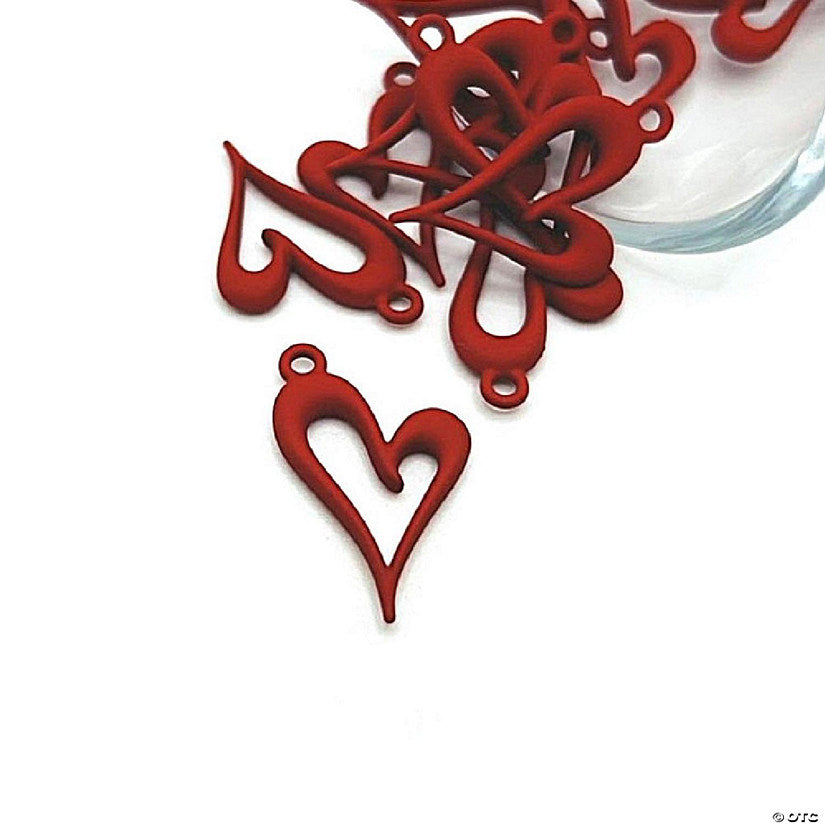 20 Pcs Red Asymmetrical Heart Charms | USA Decoration®
