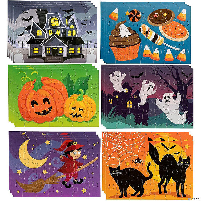 36 Sheets Halloween Puzzles, 28-Piece Jigsaw Puzzle for Family Spooky Party Favor Toy Gifts, 5.5 x 8 in, 6 Designs