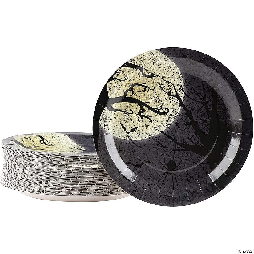 80 Pack Halloween Full Moon & Bat Disposable Paper Plates Party Supplies, 9 In
