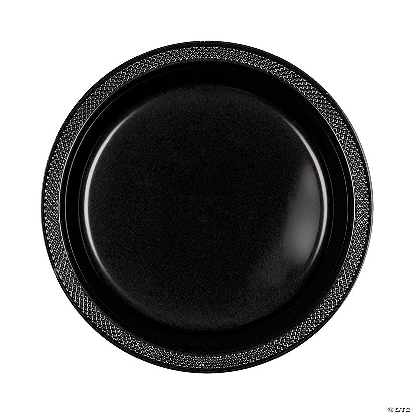 10" Bulk 50 Ct. Black Round Disposable Plastic Dinner Plates | USA Decoration®