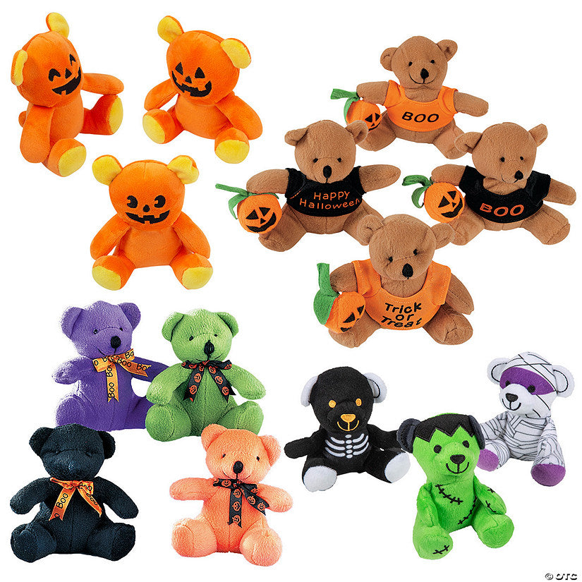 48 Piece(s): Bulk 48 Pc. Halloween Stuffed Teddy Bears Assortment | USA Decoration®
