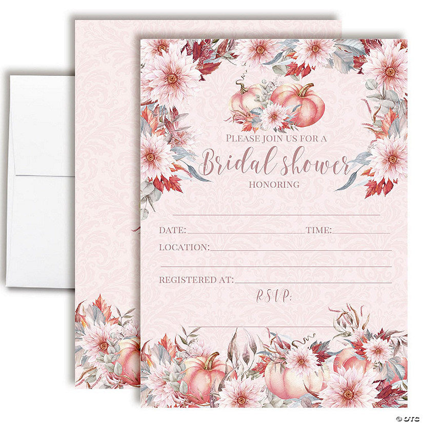 40 Piece(s): Blush Pumpkin Fall Floral Bridal Shower Party Invitations | USA Decoration®