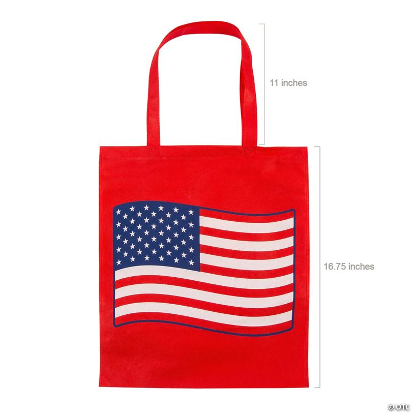 14 1/2" x 16 3/4" Large Patriotic Flag Nonwoven Tote Bags - 12 Pc.