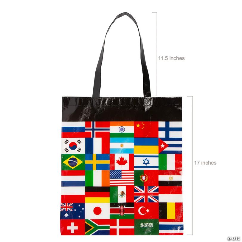 14 1/2" x 17" Large Nonwoven Flags of All Nations Tote Bags - 12 Pc.