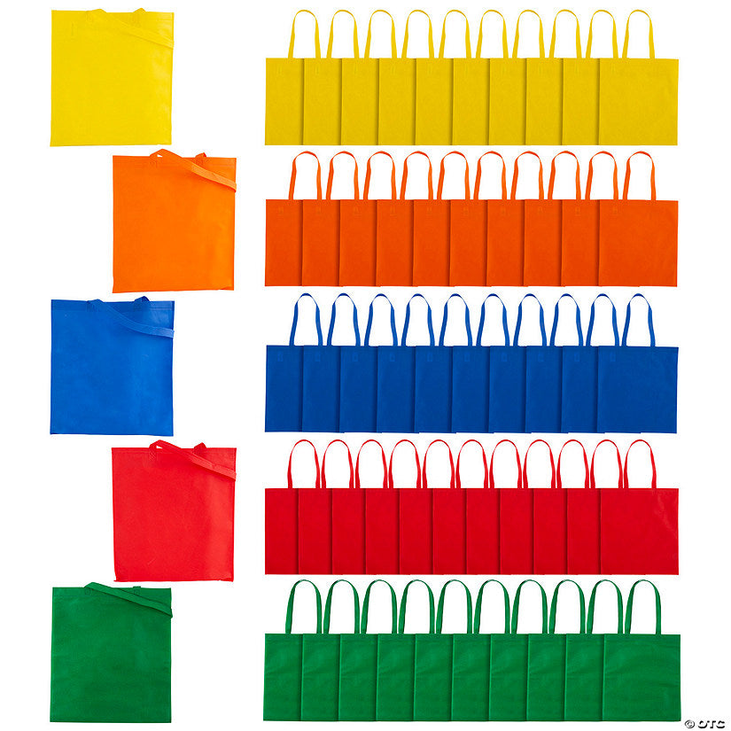15" x 17" Bulk 50 Pc. Large Solid Color Nonwoven Tote Bag Assortment | USA Decoration®