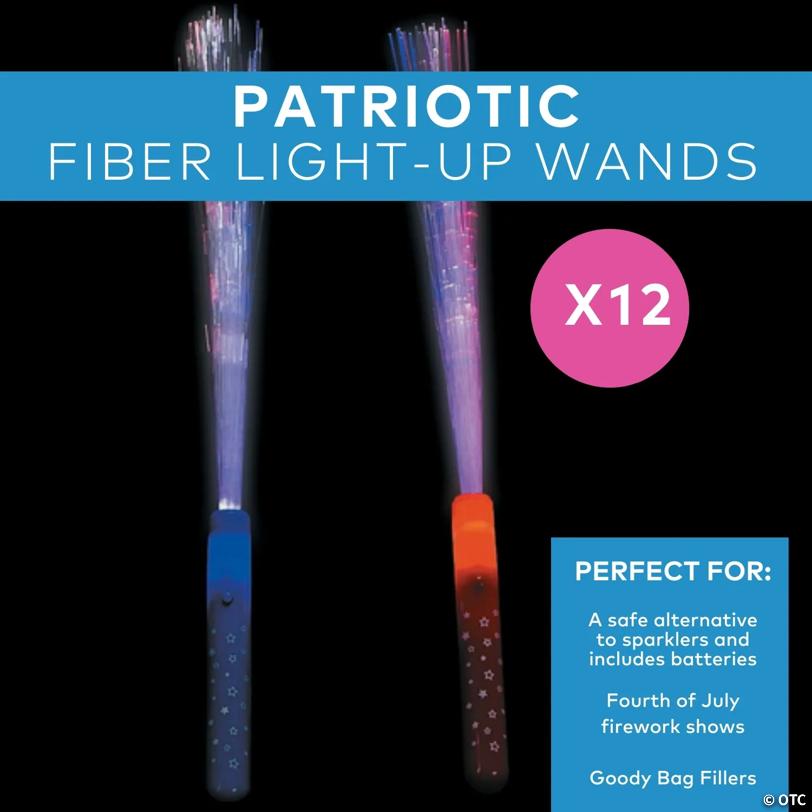 14" Patriotic Fiber Optic Red, White & Blue Light-Up Wands - 12 Pc.