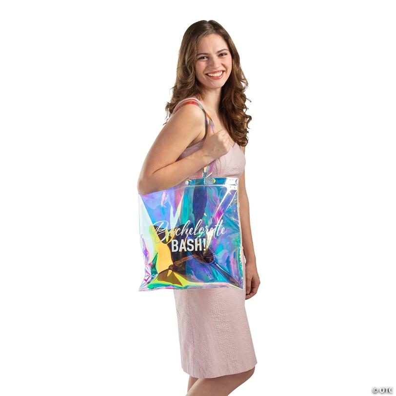 15 " x 16" Large Clear Iridescent Bachelorette Vinyl Tote Bags - 3 Pc.