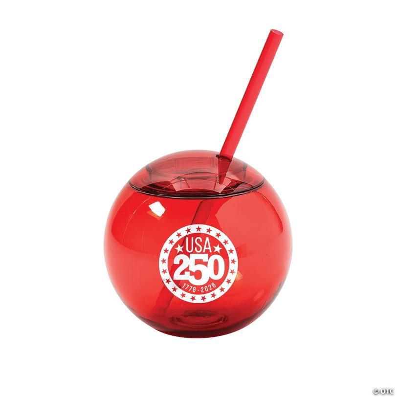 15 oz. Red USA 250 Patriotic Reusable Plastic Cups with Straws - 25 Ct.