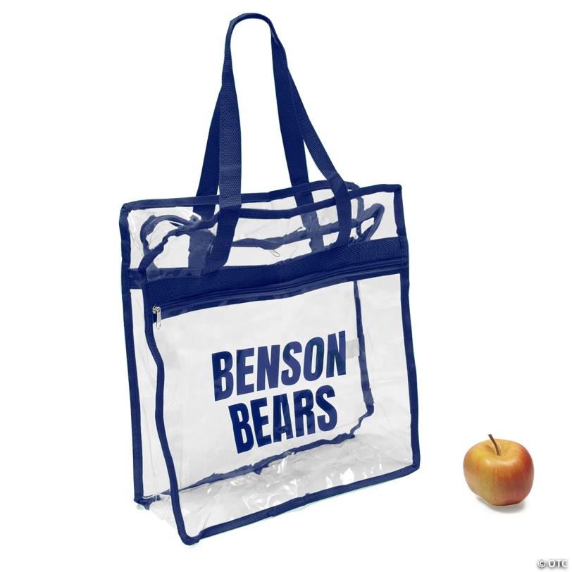 15" x 16" Personalized Large Clear Stadium Tote Bag with Blue Trim