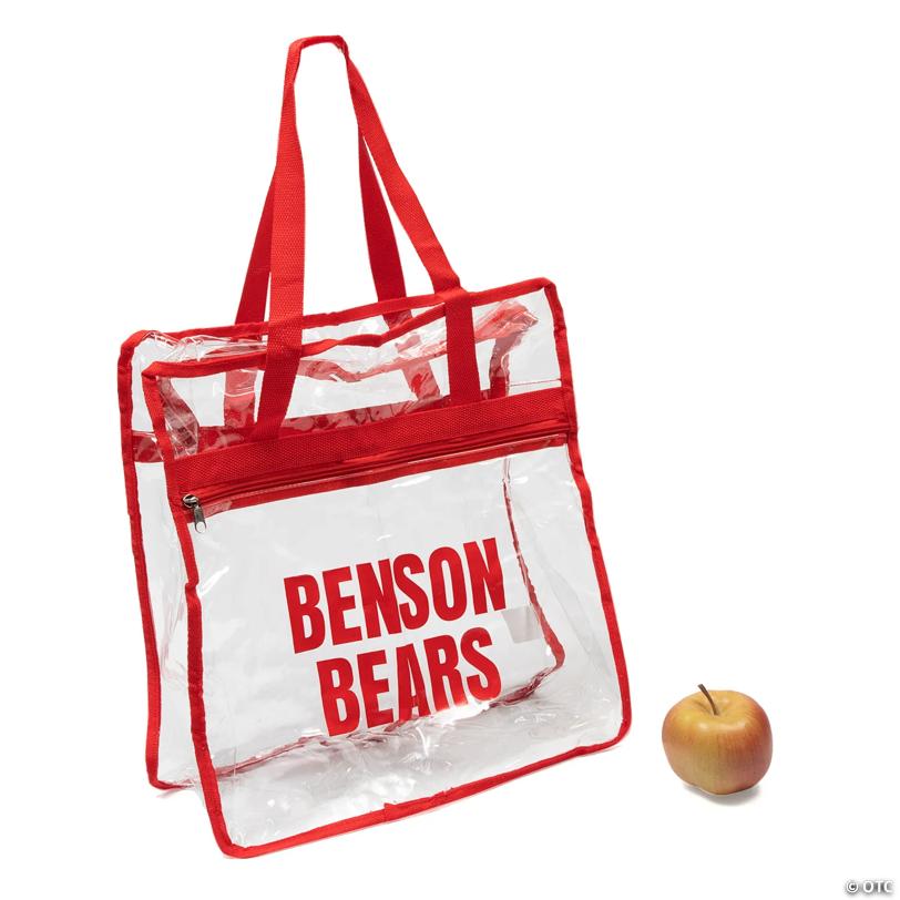 15" x 16" Personalized Large Clear Stadium Tote Bag with Red Trim