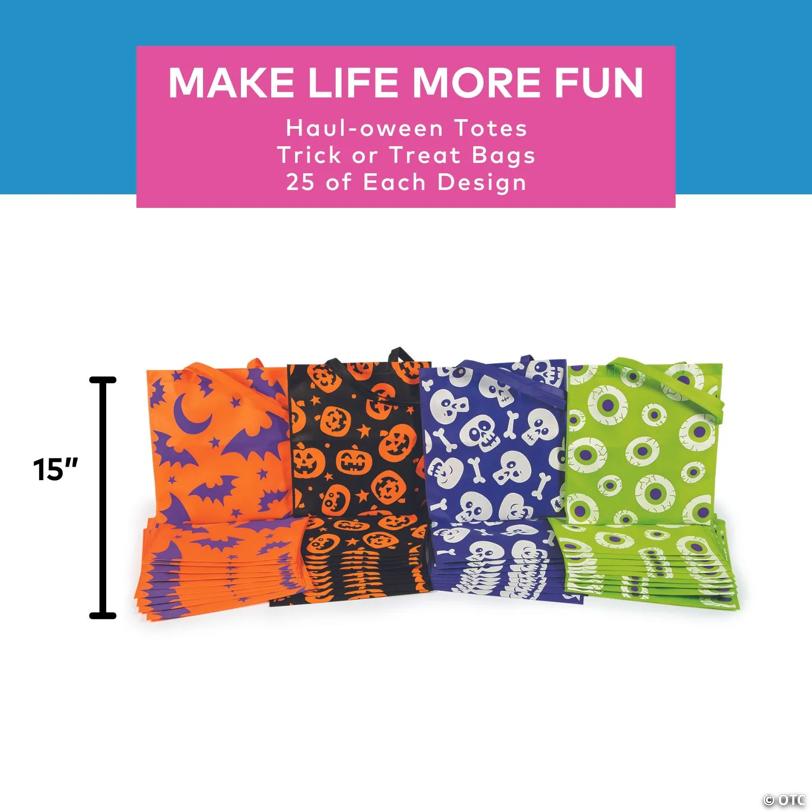 15" x 17" Bulk 100 Pc. Large Nonwoven Halloween Pattern Tote Bag Assortment