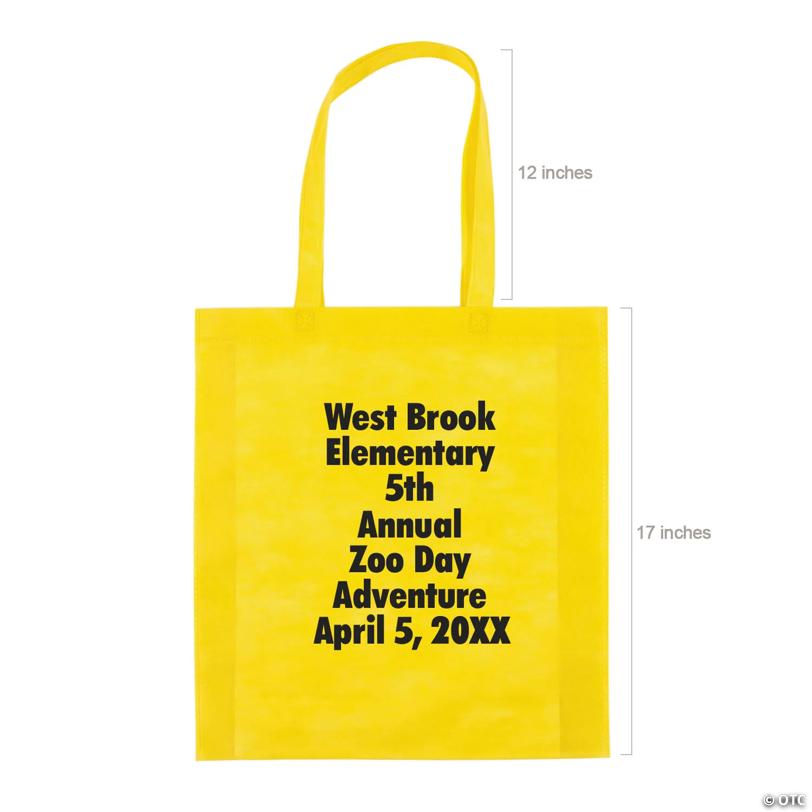 15" x 17" Bulk 144 Pc. Personalized Large Yellow Nonwoven Tote Bags