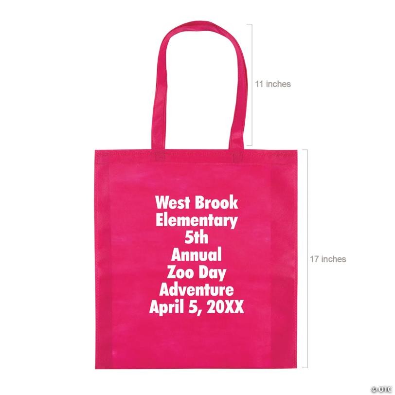 15" x 17" Bulk 300 Pc. Personalized Large Pink Nonwoven Tote Bags