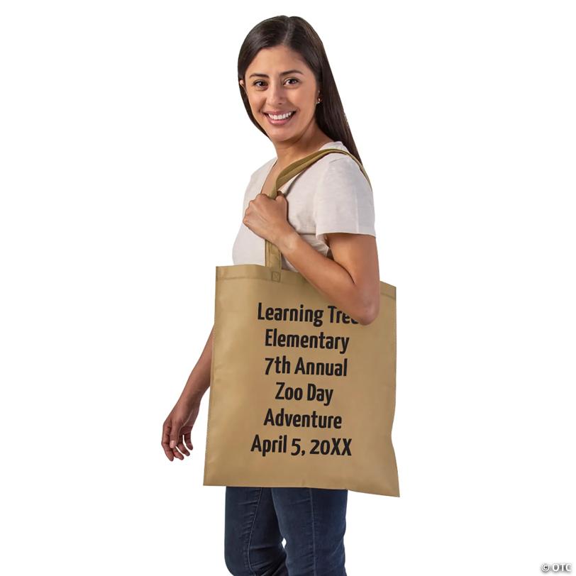 15" x 17" Bulk 48 Pc. Personalized Large Beige Tote Bags with Text Color Choice