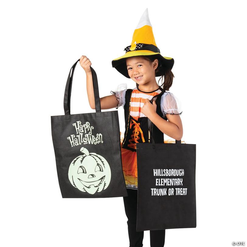 15" x 17" Bulk 48 Pc. Personalized Large Glow-in-the-Dark Nonwoven Tote Bags