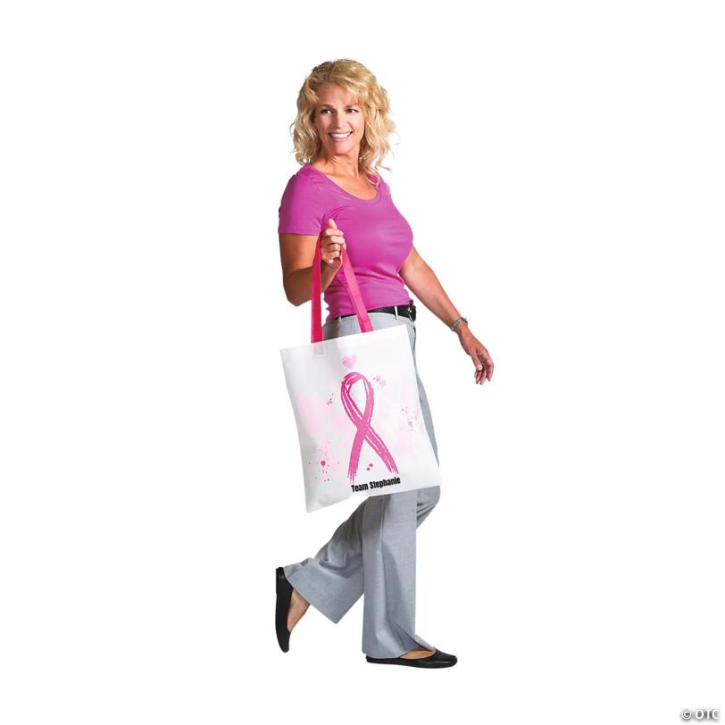 15" x 17" Bulk 48 Pc. Personalized Large Pink Ribbon Tote Bags