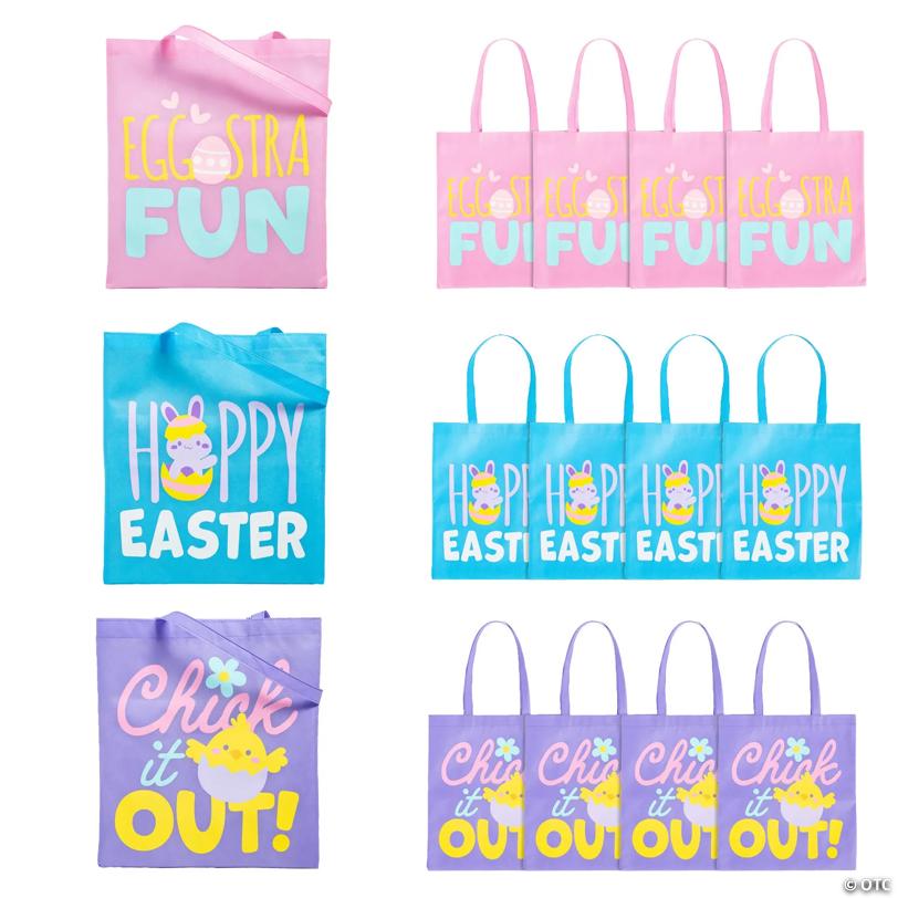 15" x 17" Large Easter Whimsy Nonwoven Tote Bags – 12 Pc.