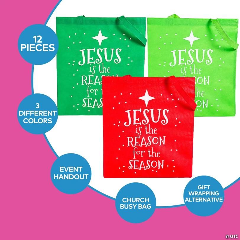 15" x 17" Large Jesus is the Reason Nonwoven Tote Bags - 12 Pc.