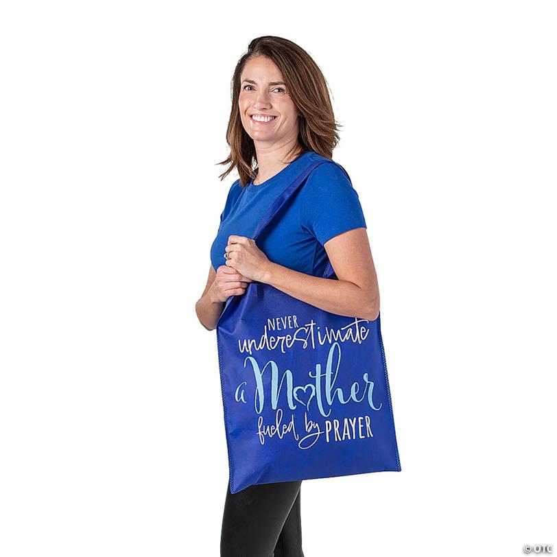 15" x 17" Large Never Underestimate a Mother Fueled by Prayer Nonwoven Tote Bags - 12 Pc.