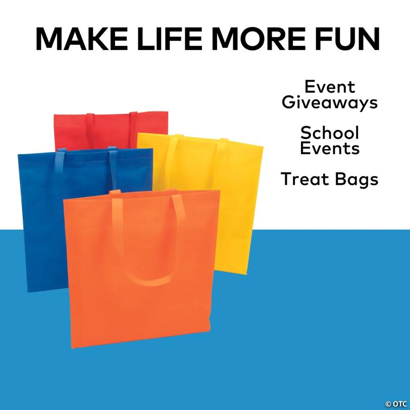 15" x 17" Large Nonwoven Bright Yellow, Red, Blue or Orange Tote Bags - 12 Pc.