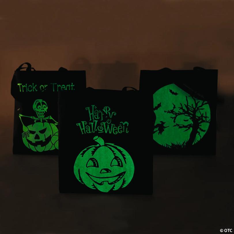 15" x 17" Large Nonwoven Glow-in-the-Dark Halloween Tote Bags - 12 Pc.