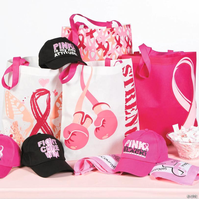 15" x 17" Large Nonwoven Pink Ribbon Awareness Tote Bags - 12 Pc.