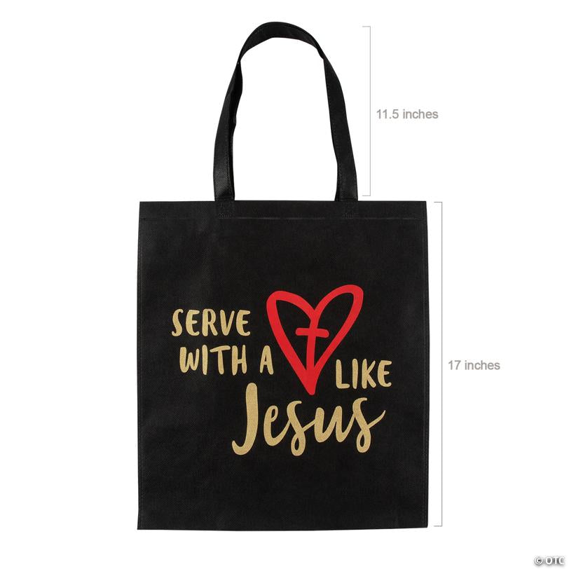 15" x 17" Large Nonwoven Serve with a Heart Like Jesus Tote Bags - 12 Pc.