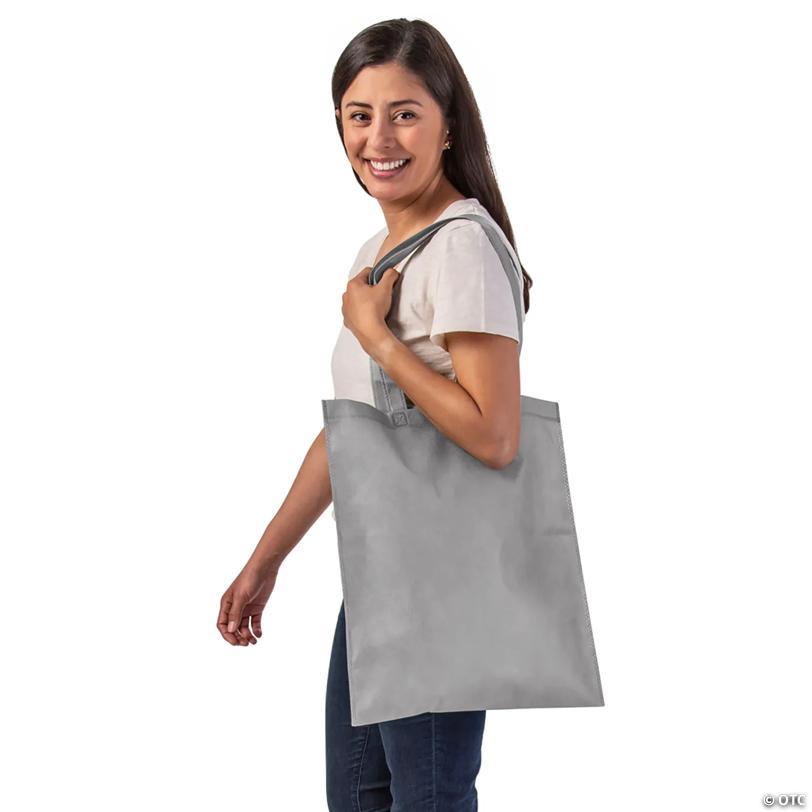 15" x 17" Large Grey Nonwoven Tote Bags - 12 Pc.