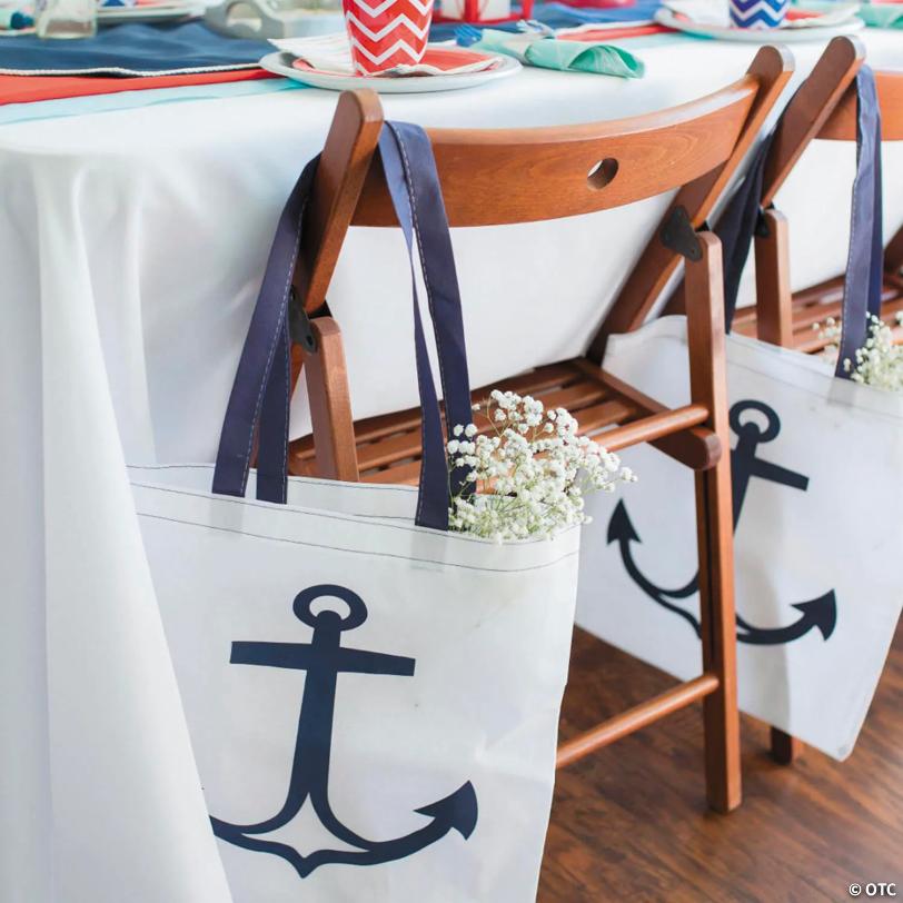 15" x 17" Large Nonwoven White Anchor Tote Bags - 12 Pc.