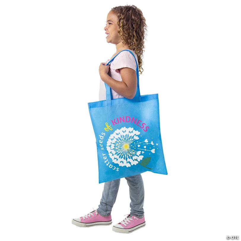 15" x 17" Large Pink, White & Blue Kindness Nonwoven Tote Bags - 12 Pc.