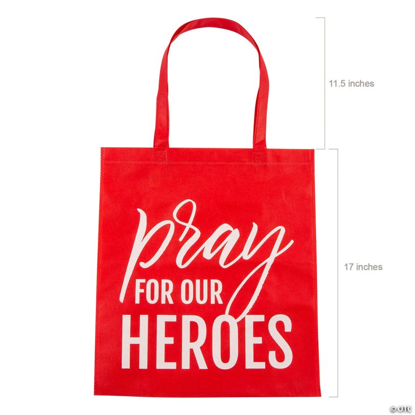 15" x 17" Large Pray for Our Heroes Nonwoven Tote Bags - 12 Pc.