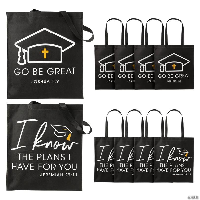 15" x 17" Large Religious Graduation Black Nonwoven Tote Bags - 12 Pc. | USA Decoration®