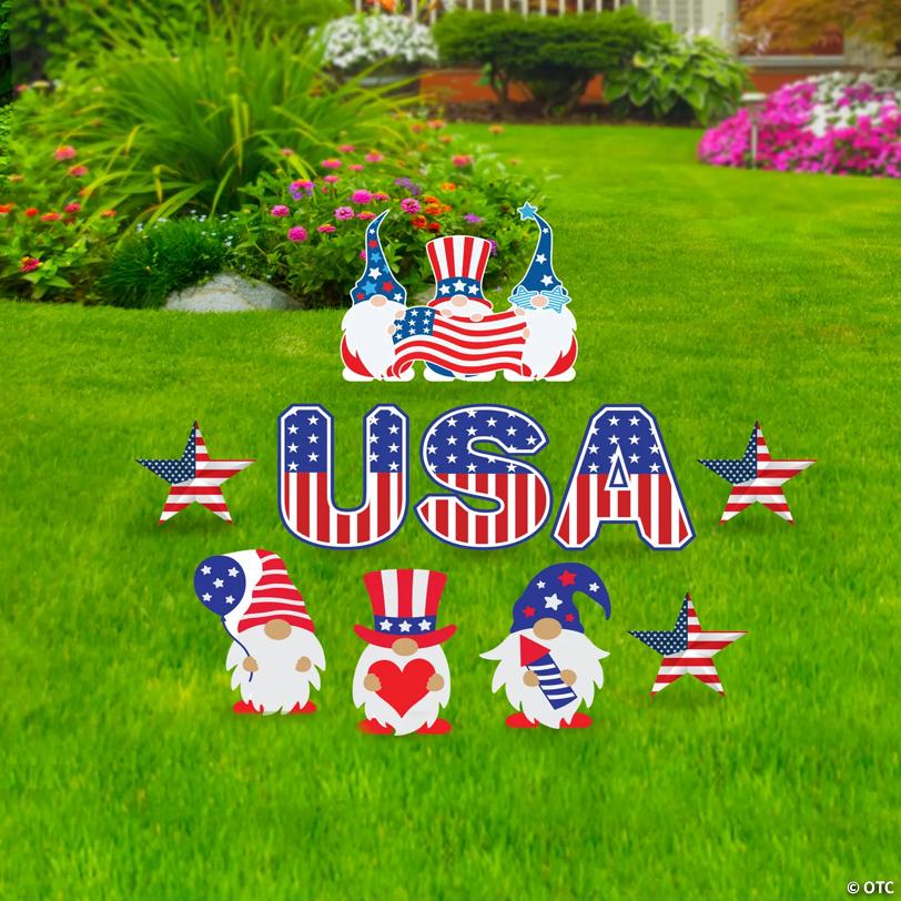 15" x 17" Patriotic Gnome Yard Sign Set - 10 Pc.