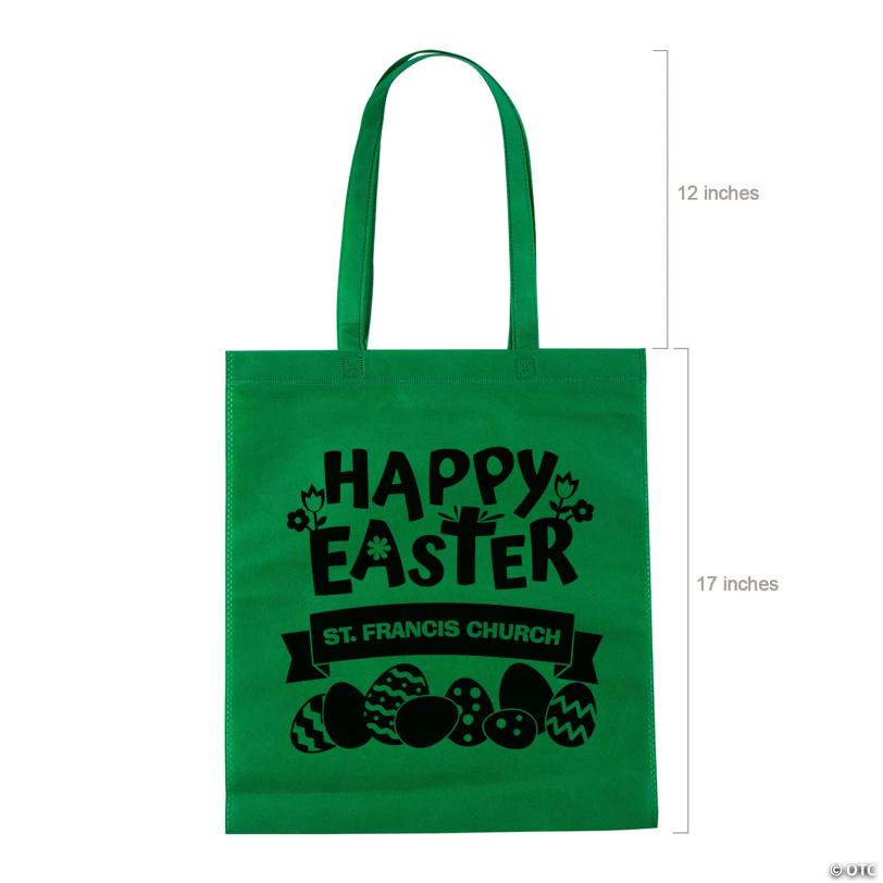15" x 17" Personalized Green Church Egg Hunt Large Nonwoven Tote Bags - 48 Pc.