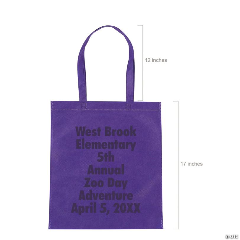 15" x 17" Personalized Large Purple Nonwoven Tote Bags with Text Color Choice - 48 Pc.