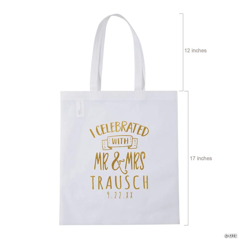 15" x 17" Personalized Large White Wedding Nonwoven Tote Bags - 48 Pc.