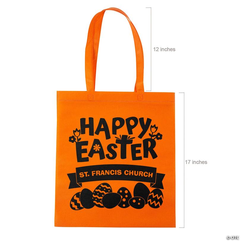 15" x 17" Personalized Orange Church Egg Hunt Large Nonwoven Tote Bags - 48 Pc.