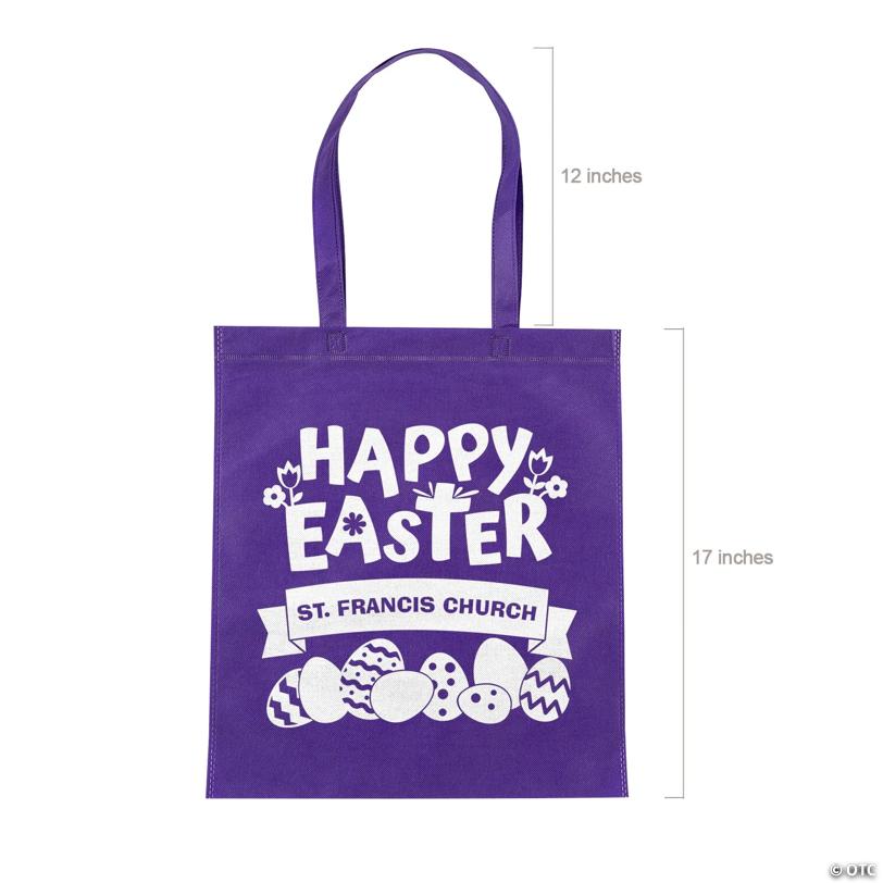 15" x 17" Personalized Purple Church Egg Hunt Large Nonwoven Tote Bags - 48 Pc.